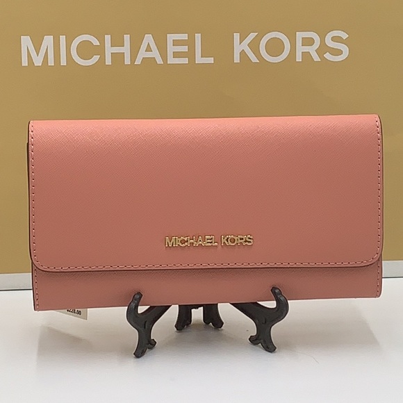 MICHAEL KORS JET SET TRAVEL LARGE TRIFOLD WALLET SUNSET ROSE COLOR - Picture 16 of 16